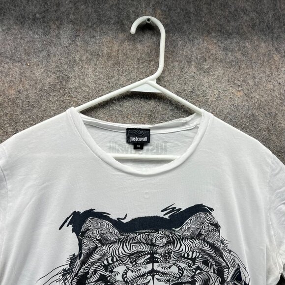 Just Cavalli Graphic Shirt Mens Medium White Black Tiger Print Designer Tee - Picture 7 of 11